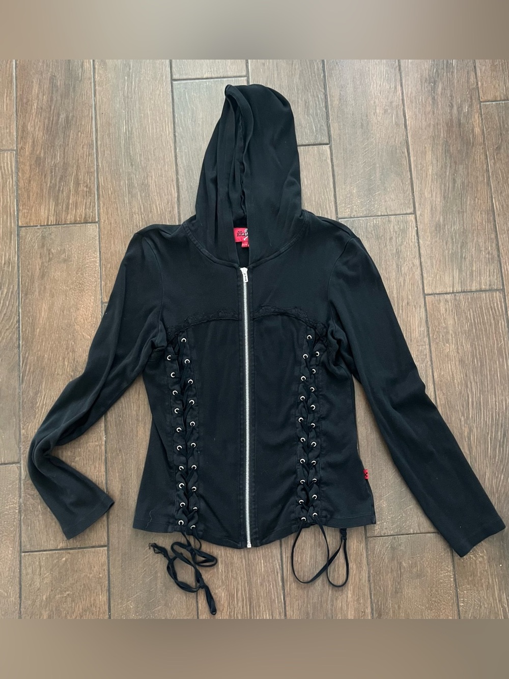 Y2k Royal Bones Tripp Black Lace-Up Zip Hoodie sz XL